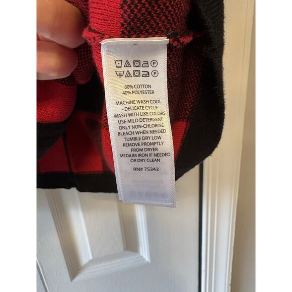 Adrienne Vittadini Cardigan Sweater Jacket S Buffalo Plaid Red Black Full Zip - Picture 6 of 7